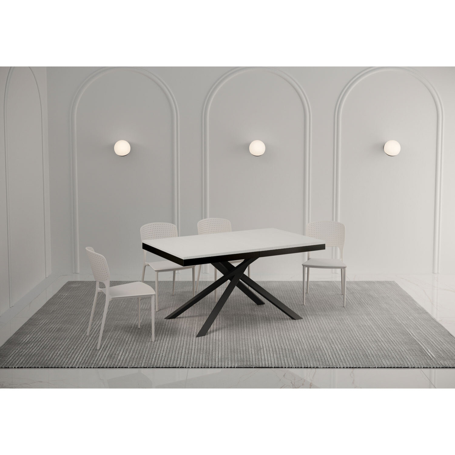 Mesa extensible 90x160/264 cm Karida Evolution fresno blanco estructura antracita