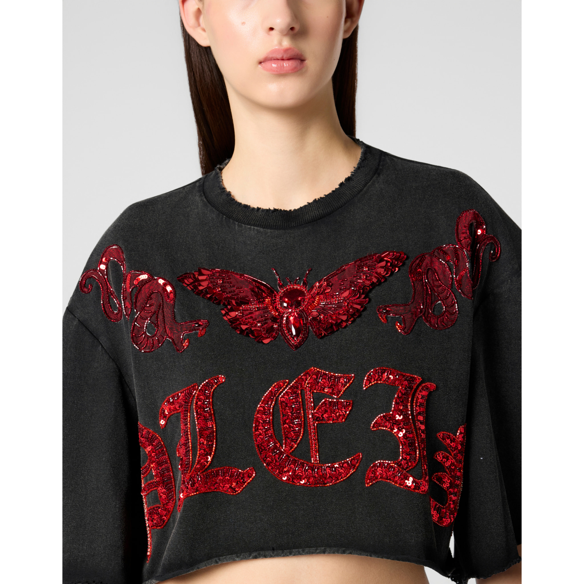 PHILIPP PLEIN Cropped T-Shirt Butterfly Tattoo