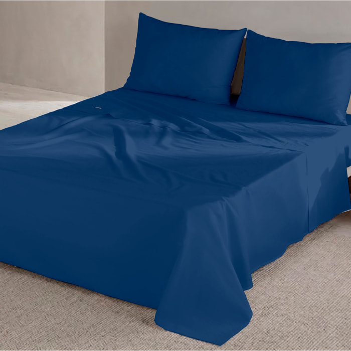 Juego de Sábanas Lisas - 100% Microfibra - Incluye 1 o 2 Fundas de Almohada + 1 Sábana Bajera - Azul