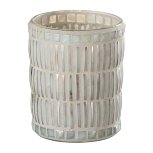 J-Line bougeoir Mosaique Rond - verre/ciment - nacré/gris - large