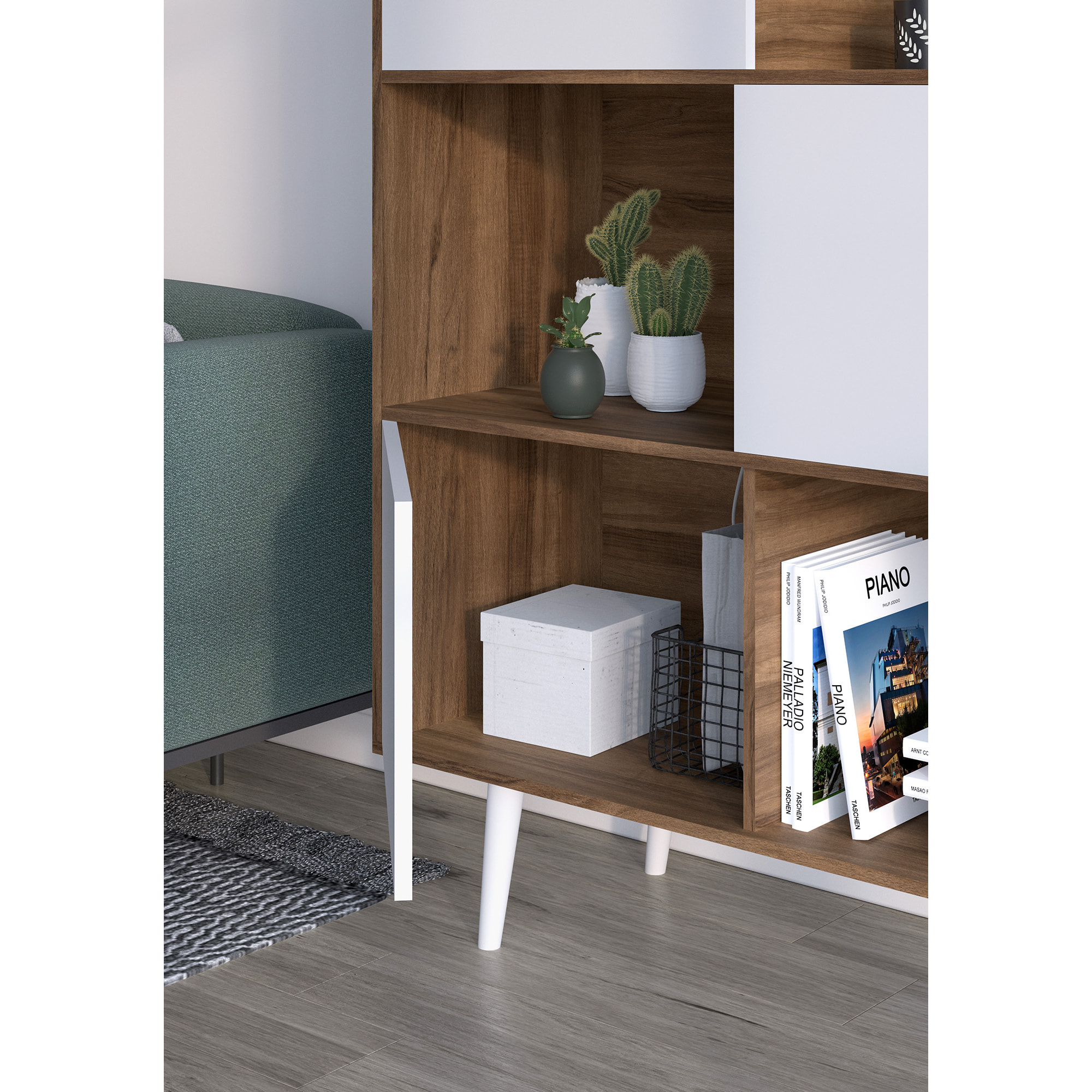 Estantería librería Nordic melamina nogal-blanco 131x100x30 cm