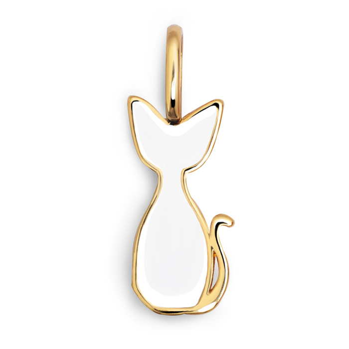 Charm Salem Cat Enamel White Placcato Oro