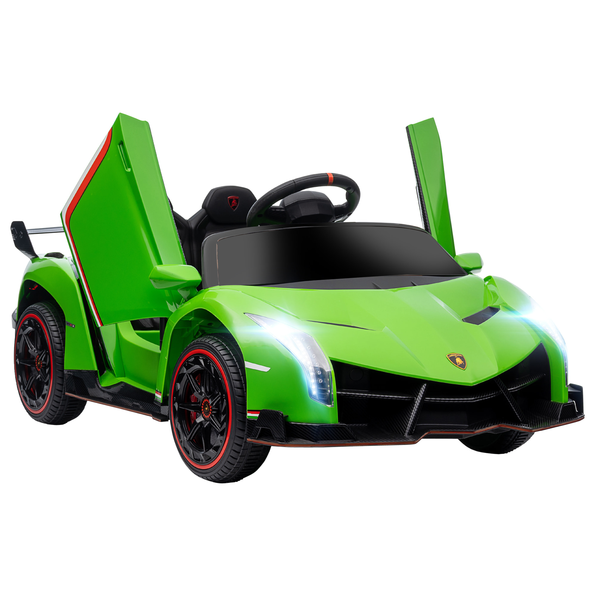 Homcom Coche Electrico Lamborghini para Ninos de 3 a 6 Anos Coche de Bateria 12V Velocidad Max.7 km h Puerta de Tijera con Control Remoto MP3 Luces y Cinturon de Seguridad 111x61x45