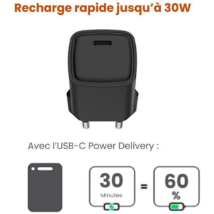 Chargeur ESSENTIELB 30W GaN + charge rapide USB-C Noir