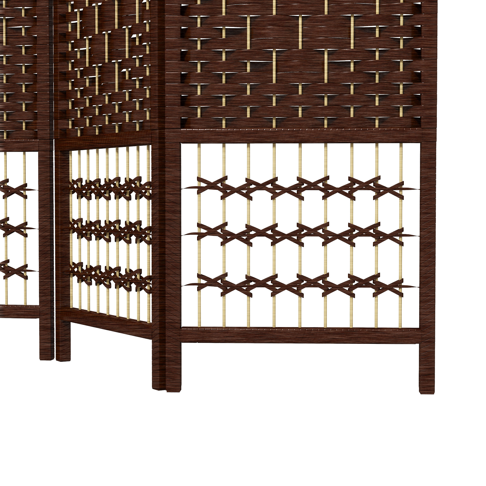 Paravent intérieur 4 panneaux pliables séparateur de pièce bois de peuplier bambou fibres de papier tressée brun paille