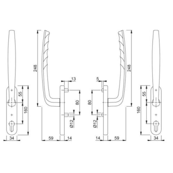Ensemble pour coulissant levant New York double int./ext. à cylindre HOPPE ép.75/80 aspect inox F9 C10x128 - 11640169
