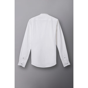 Camicia Uomo Coreano Slim Popeline Stretch Unito Bianco