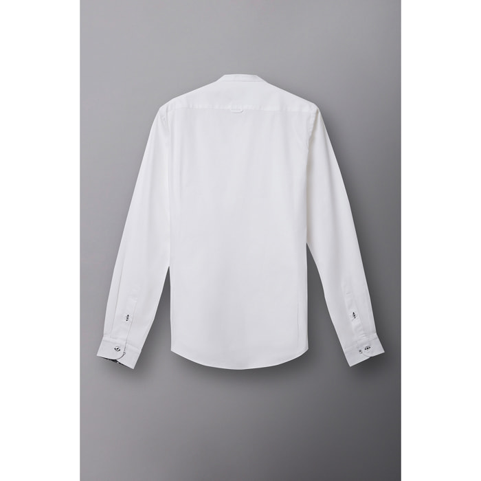 Camicia Uomo Coreano Slim Popeline Stretch Unito Bianco