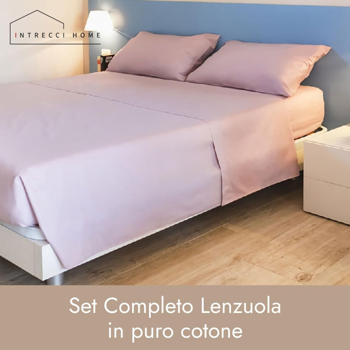 Completo lenzuola in cotone - Rosa