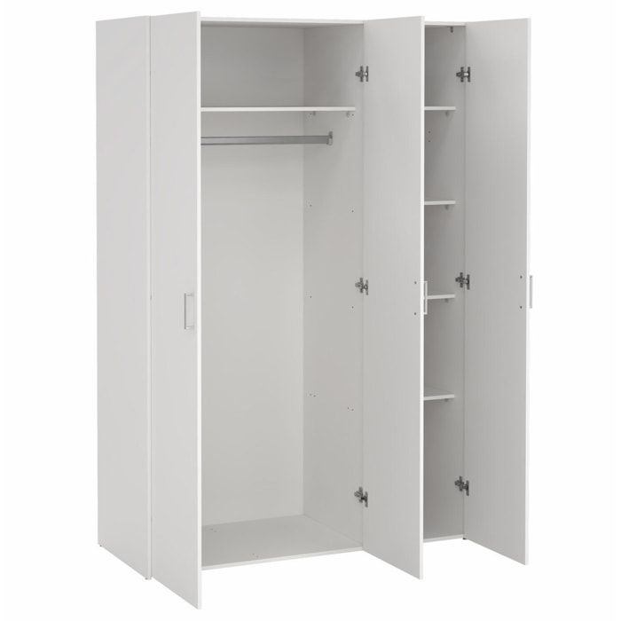 Armadio Con 3 Ante Battenti Multiuso Design Moderno Salvaspazio Funzionale Ampio Vano Con Barra Appendiabiti E Ripiani 115.8 x 49.52 x 175.4 Cm Bianco