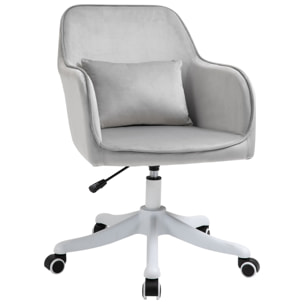 Chaise de bureau velours fauteuil bureau massant coussin lombaire intégré hauteur réglable pivotante 360° gris clair