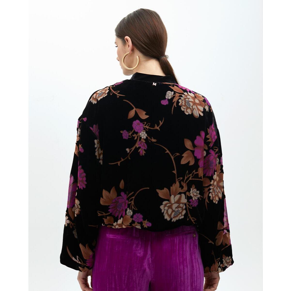 Bomber in velluto devoré con stampa floreale