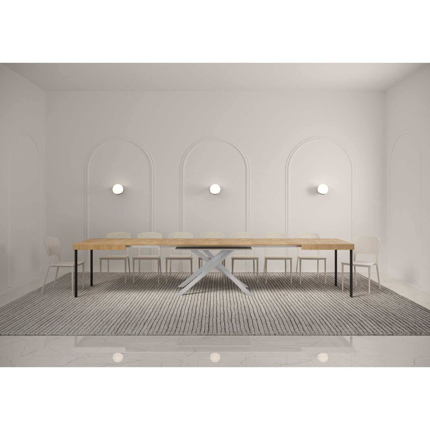 Mesa extensible 90x160/420 cm Karida roble natural patas blanca