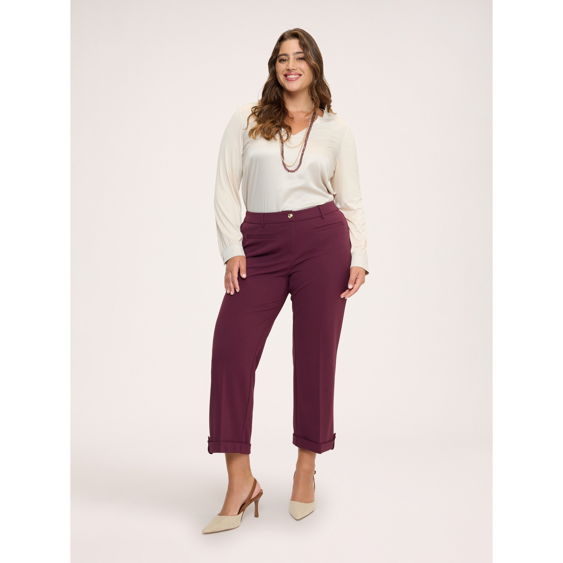 Fiorella Rubino - Camiseta bimaterial en raso y jersey - Beige
