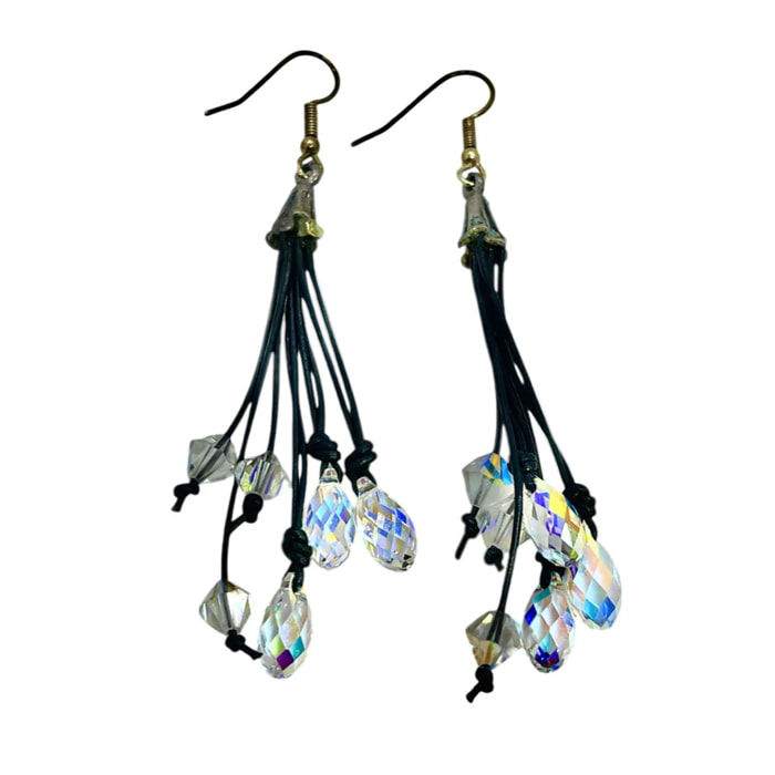 Pendiente Caleido2 en cuero y cristal Sw