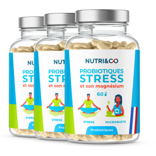 Probiotiques Anti-Stress Breveté + Magnésium - 60 gélules Vegan - Lot de 3