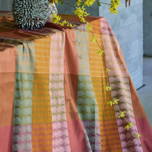 Nappe pur coton motif jacquard vert orange Mille halos prunus