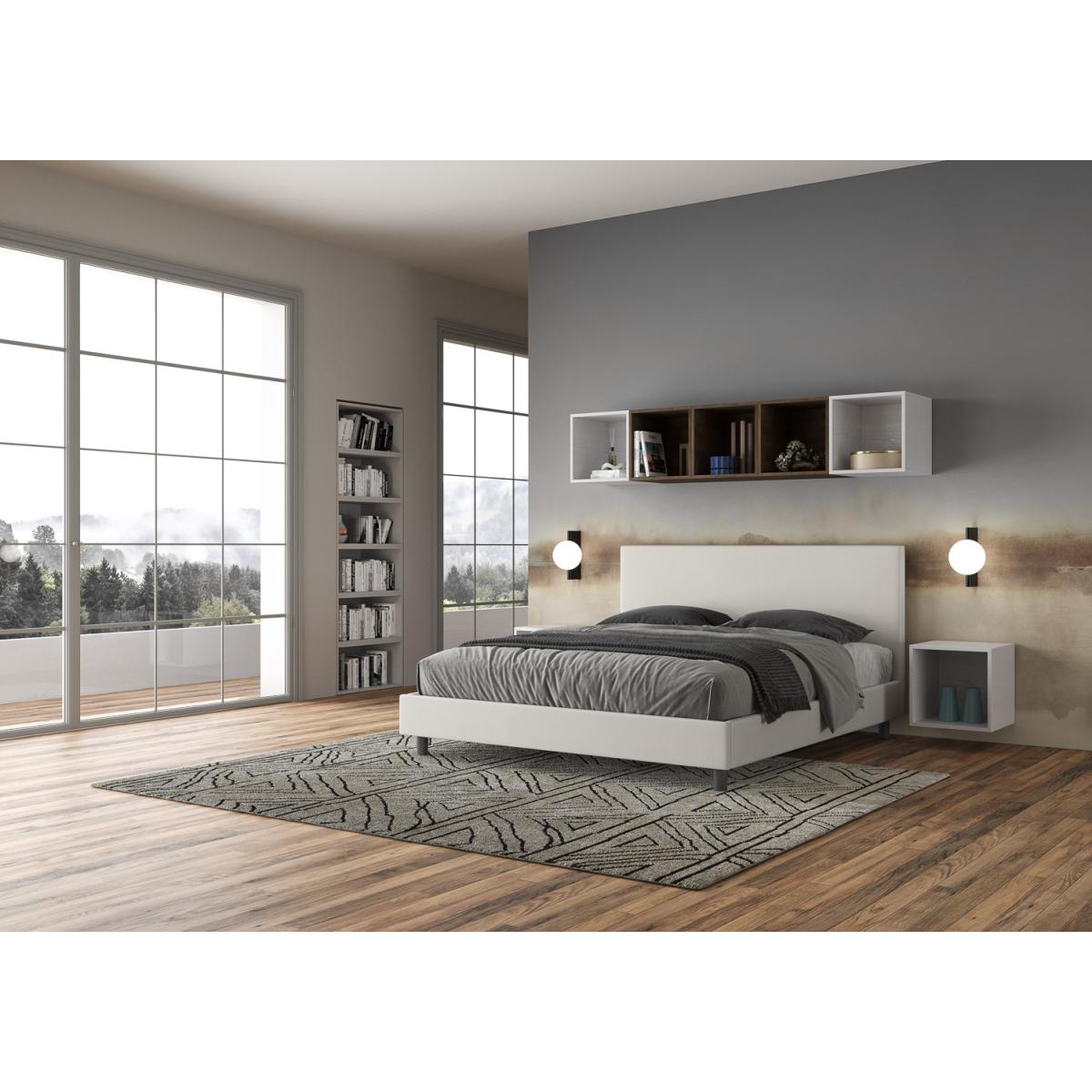 Cama sin somier acolchada 160x190 cuero sintético blanco Naspy