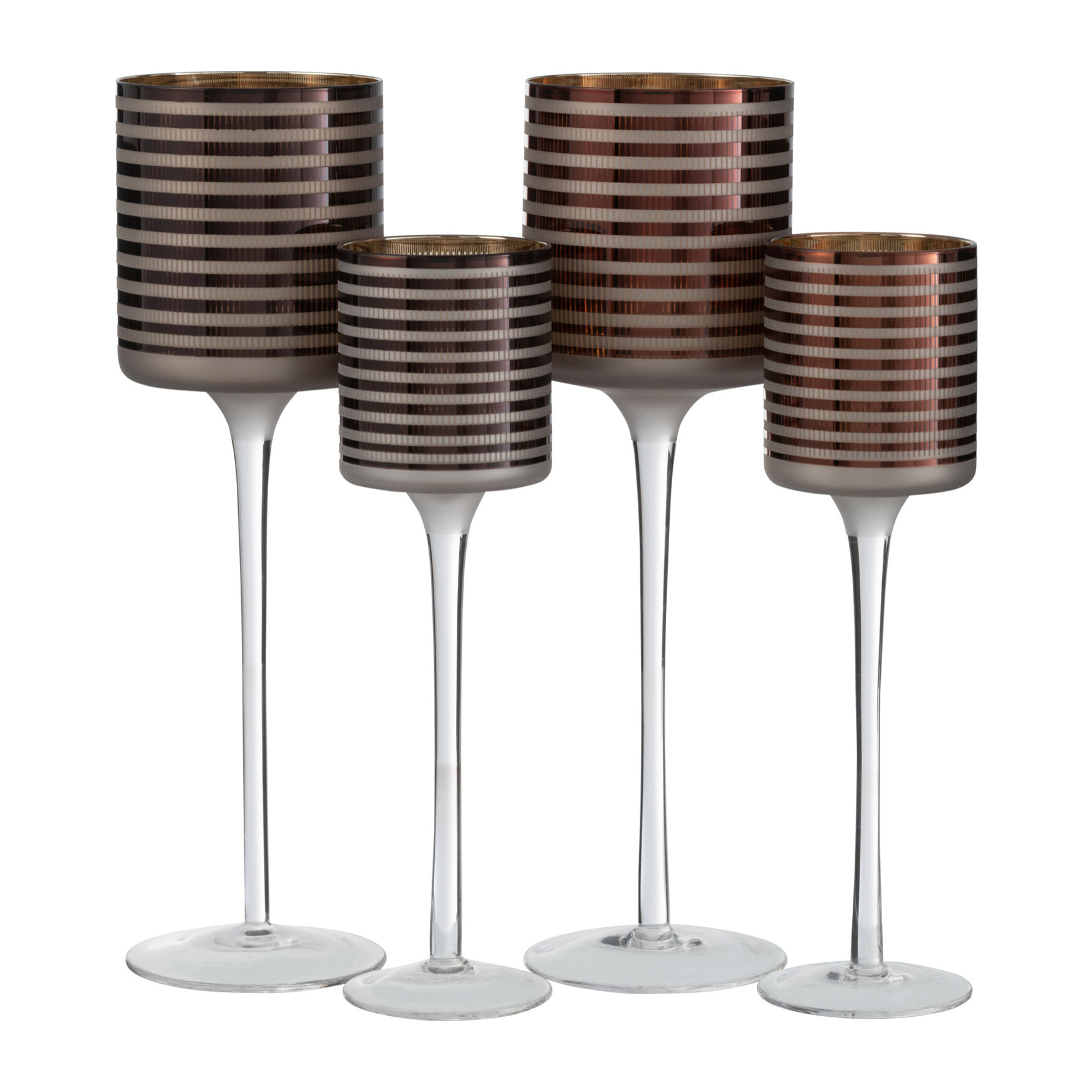 J-Line photophore Sur Pied Rayé - verre - brun - large - 2 pièces