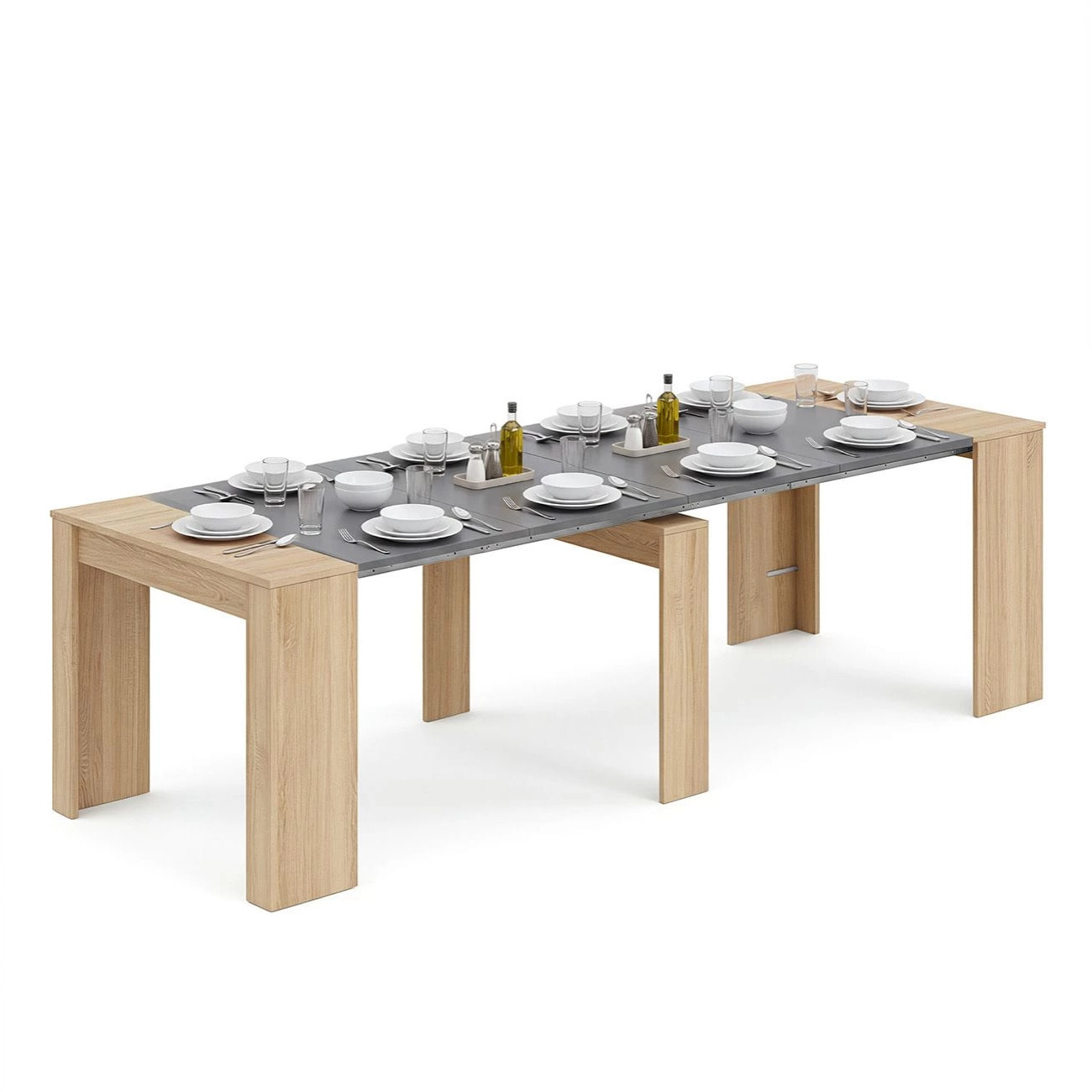 Mesa consola extensible en roble canadian y gris grafito 50-235x90 cm Denis Roble Canadian - Gris Grafito