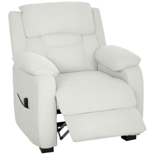 Fauteuil relax électrique inclinable repose-pieds port USB intégré velours blanc cassé