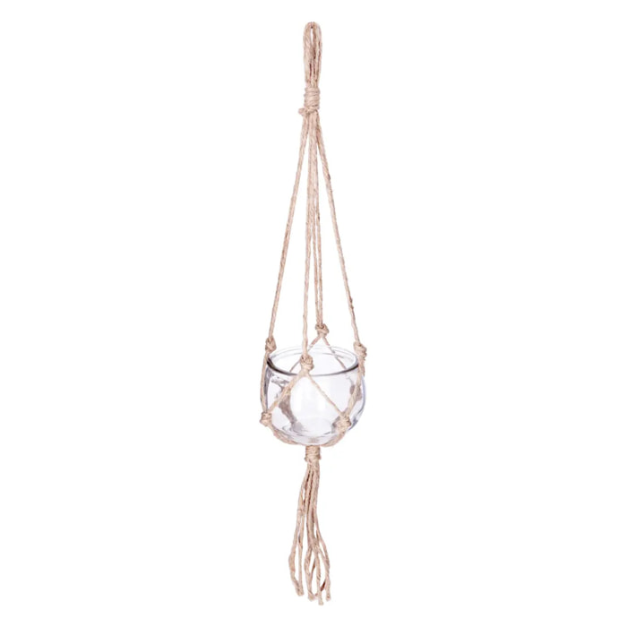 Cache pot suspendu verre et jute D11cm