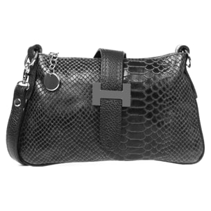 Allerona Bolso de mano Mujer.Piel auténtica Gamuza Grabado Serpiente