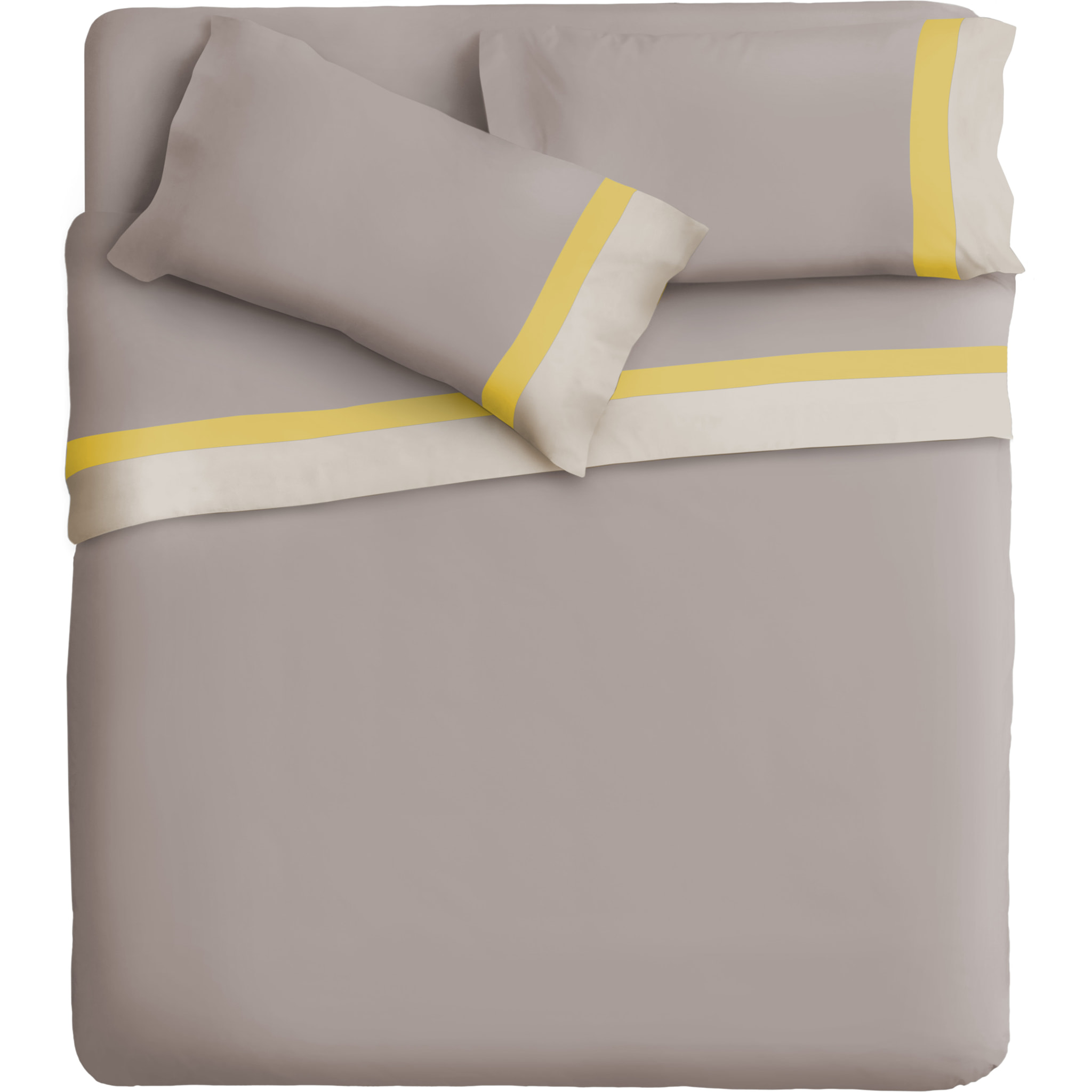 Completo letto doppia balza RASO IPERSAN Puro Cotone Panna/Ocra fondo Tortora