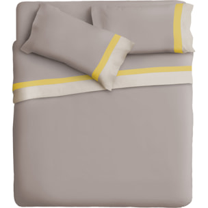 Completo letto doppia balza RASO IPERSAN Puro Cotone Panna/Ocra fondo Tortora