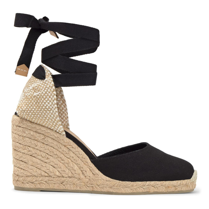 Alpargatas de cuña de mujer Carina en algodón orgánico, cierre mediante lazada