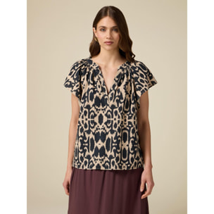 Oltre - Blusa con estampado étnico - Negro