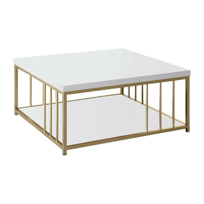 Tavolino da salotto Raiden, Tavolo basso da caffè, Portariviste per divano, Ripiano da soggiorno, 90x39h40 cm, Bianco e Oro