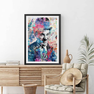 Affiche illustration graffiti chaplin Affiche sous cadre noir