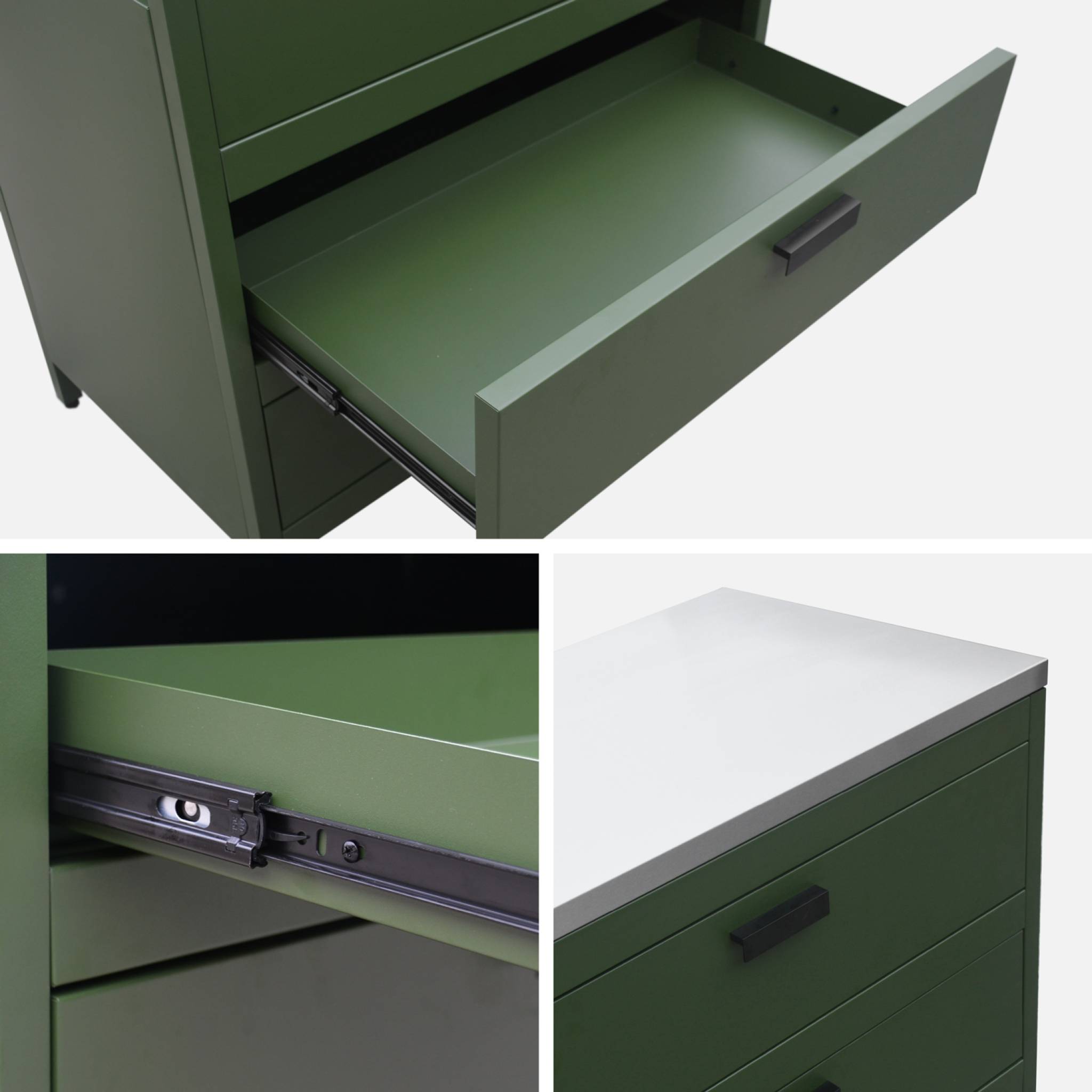 Cuisine d'extérieure en acier vert avec 3 tiroirs L80cm