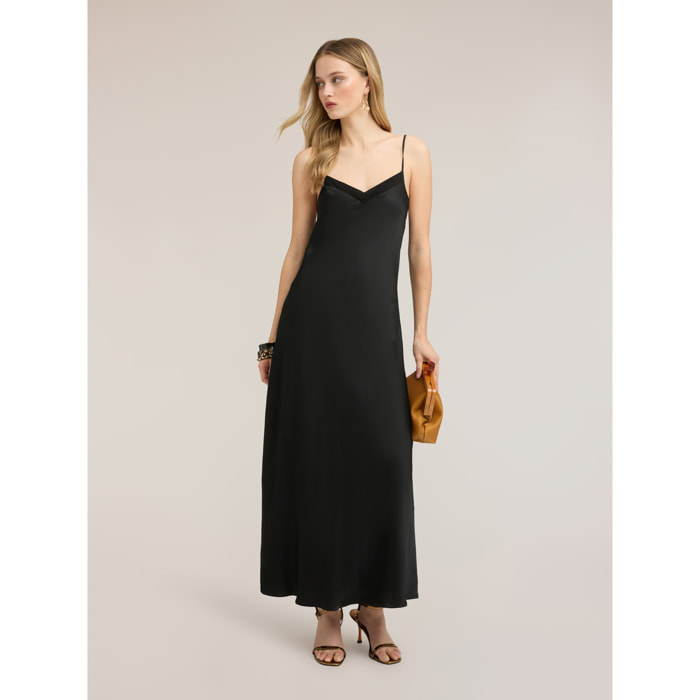 Motivi - Vestito lungo lingerie in raso - Nero