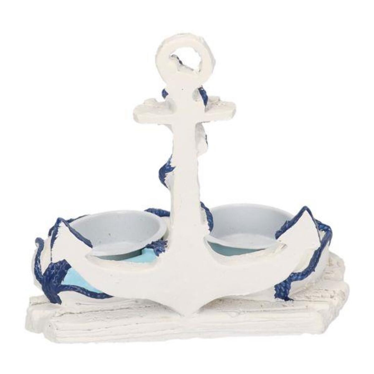 Portacandele mare in resina bianco e azzurro ancora 2 posti cm13x9h13