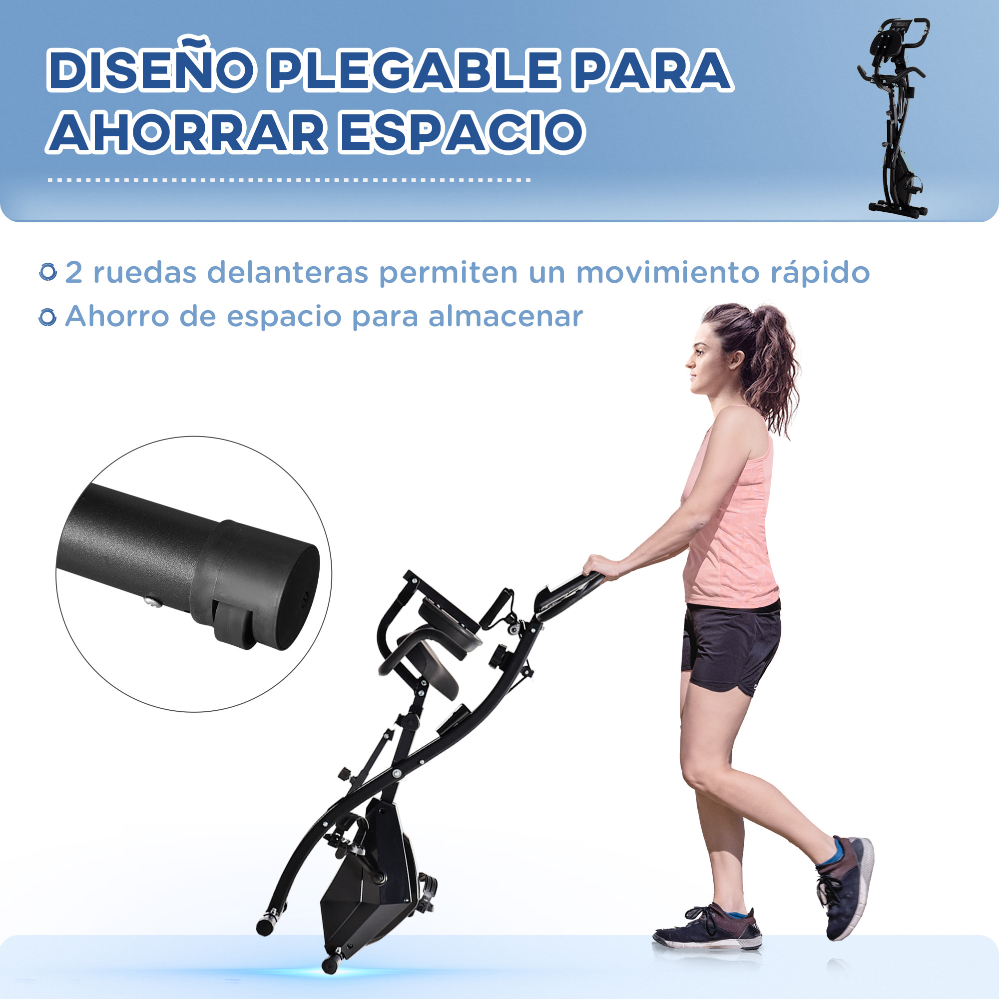 Bicicleta Estática Plegable 3 en 1 con Respaldo y 8 Niveles Resistencia Magnética, Bicicleta Estática para Casa Ajustable con Monitor LCD Volante Banda Sensor de Pulso Soporte de Teléfono Negro