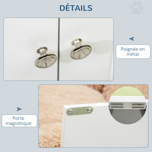 Gamelle double chien chat - porte-gamelles surélevé armoire 2 en 1 - 2 portes, 2 gamelles - acier inox. MDF blanc