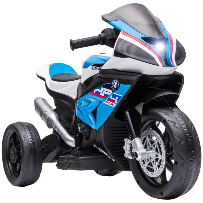 Moto Eléctrica BMW HP4 para Niños de +18 Meses Motocicleta de Batería 6V con Música USB Velocidad 2,5 km/h Avance y Retroceso Carga 30 kg 82,5x42x54 cm Azul