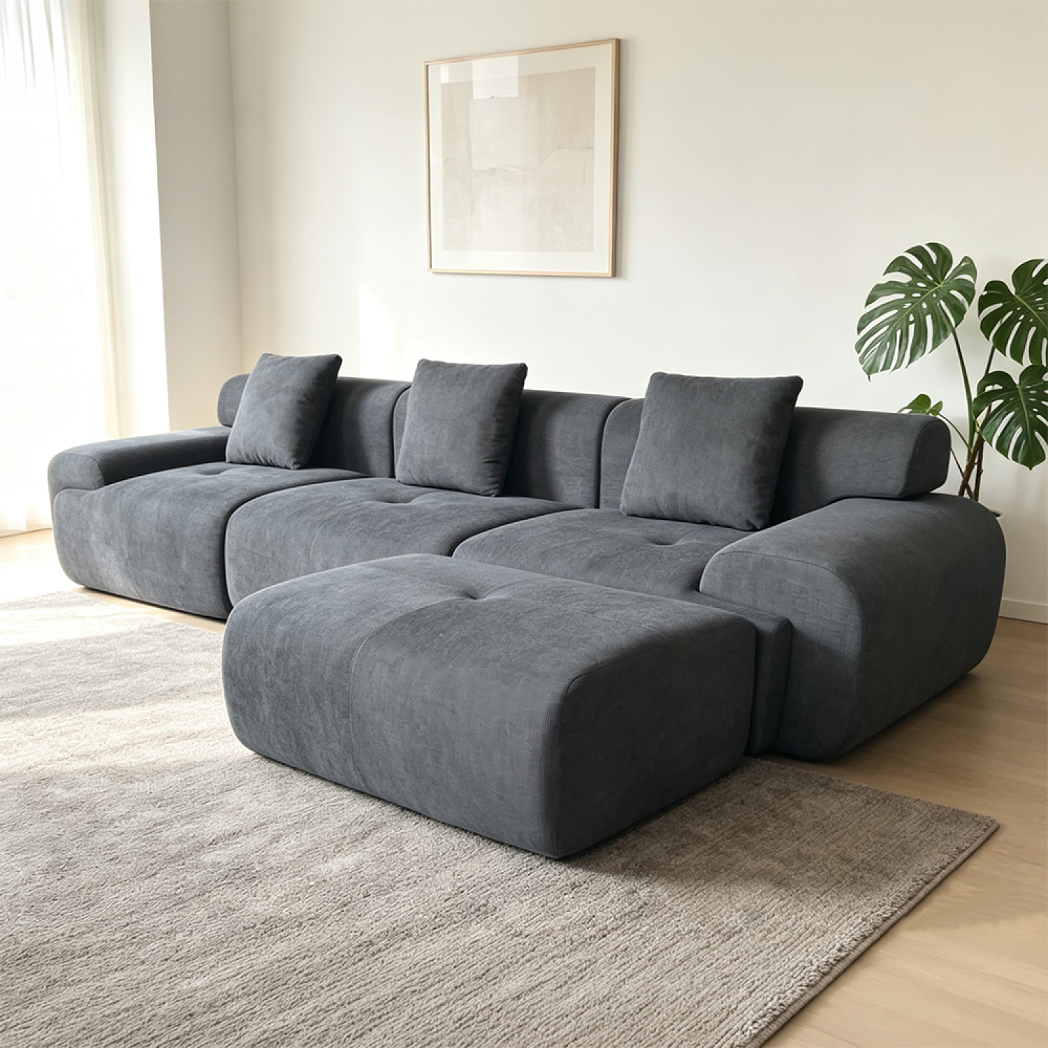 Canapé nuage compressé modulable en tissu chenille gris 4-5 places BURGESS
