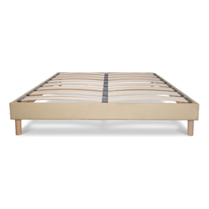 Sommier en Kit Tissu Laine Bouclée Beige, Lattes Bois, Soutien Ferme, Montage Rapide
