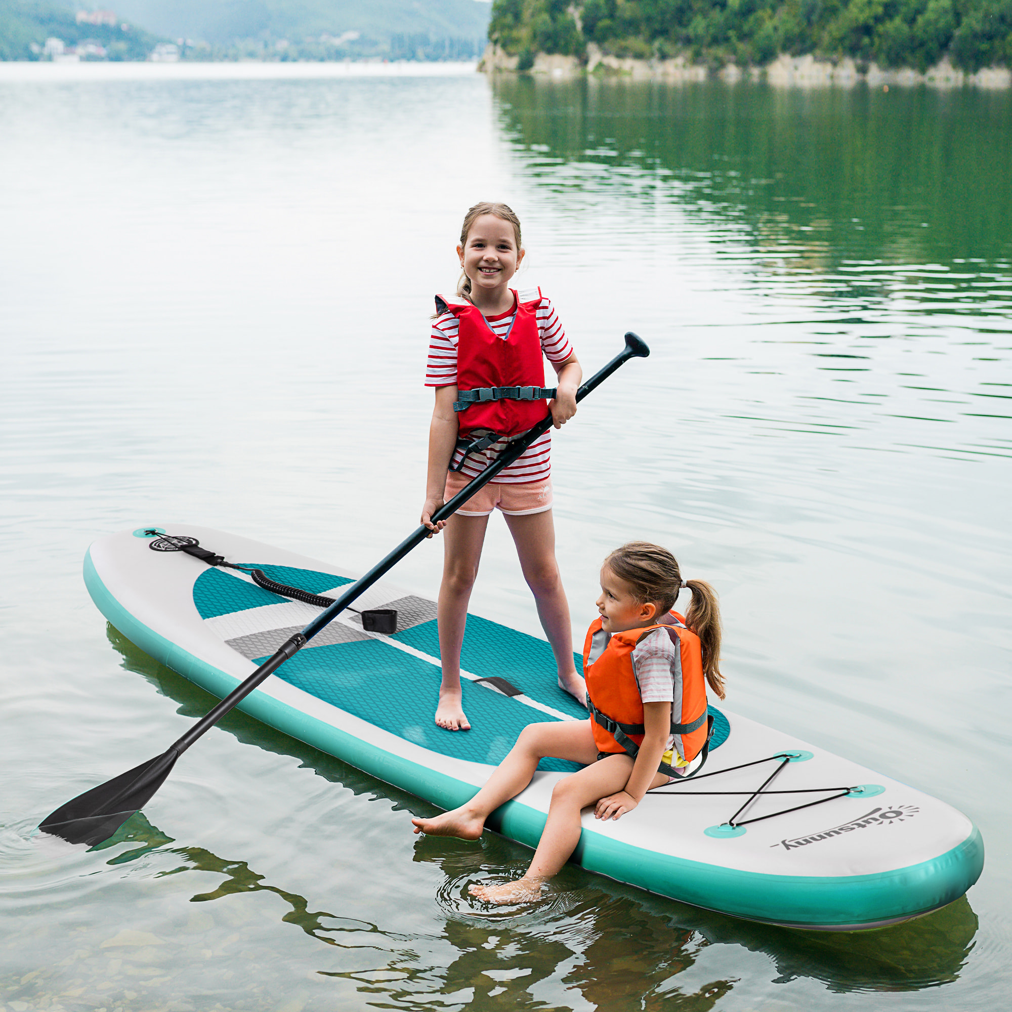 Outsunny Tabla de Paddle Surf Hinchable 320x76x15 cm Plegable con Remo Ajustable