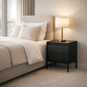 Comodino Moderno 2 Cassetti Push E Piedini Alti Cassettiera Design Elegante Mobiletto Minimal Effetto Cannettato 53.5 x 56.2 x 39.5 Cm Nero