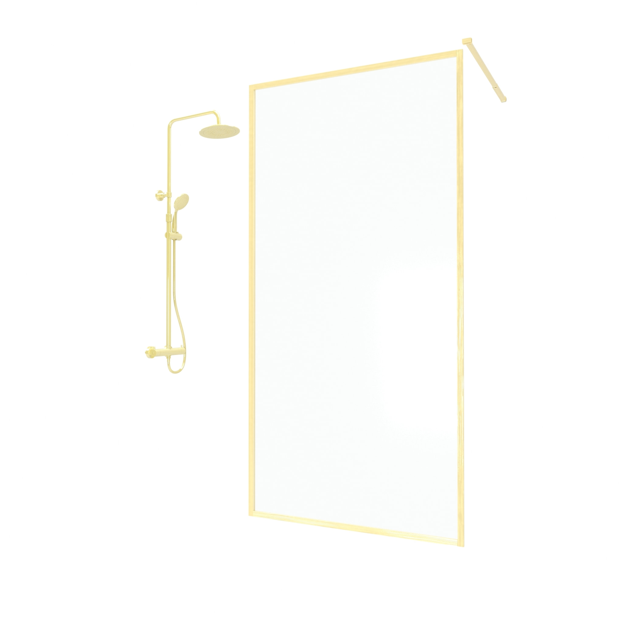 Pack Paroi de Douche avec Cadre Or Doré Brossé 120x200cm + Colonne de Douche Thermostatique assortie