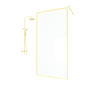 Pack Paroi de Douche avec Cadre Or Doré Brossé 120x200cm + Colonne de Douche Thermostatique assortie