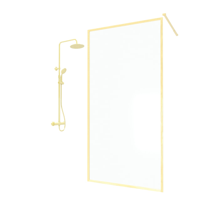 Pack Paroi de Douche avec Cadre Or Doré Brossé 120x200cm + Colonne de Douche Thermostatique assortie