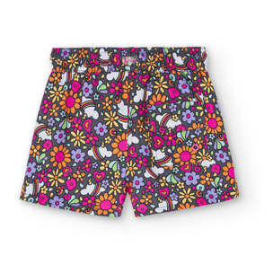 Short estampado con nubes de color naranja, Short, niña