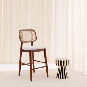 Tabouret de bar bois d'hévéa cannage et bouclette 66,5cm (lot de 2) MANI