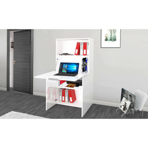 Scrivania Atroc, Mobile multiuso con scaffali e piano da lavoro, Tavolo multiuso per ufficio, Scrivania salvaspazio multiposizione, 100% Made in Italy, cm 70x35h140, Bianco lucido