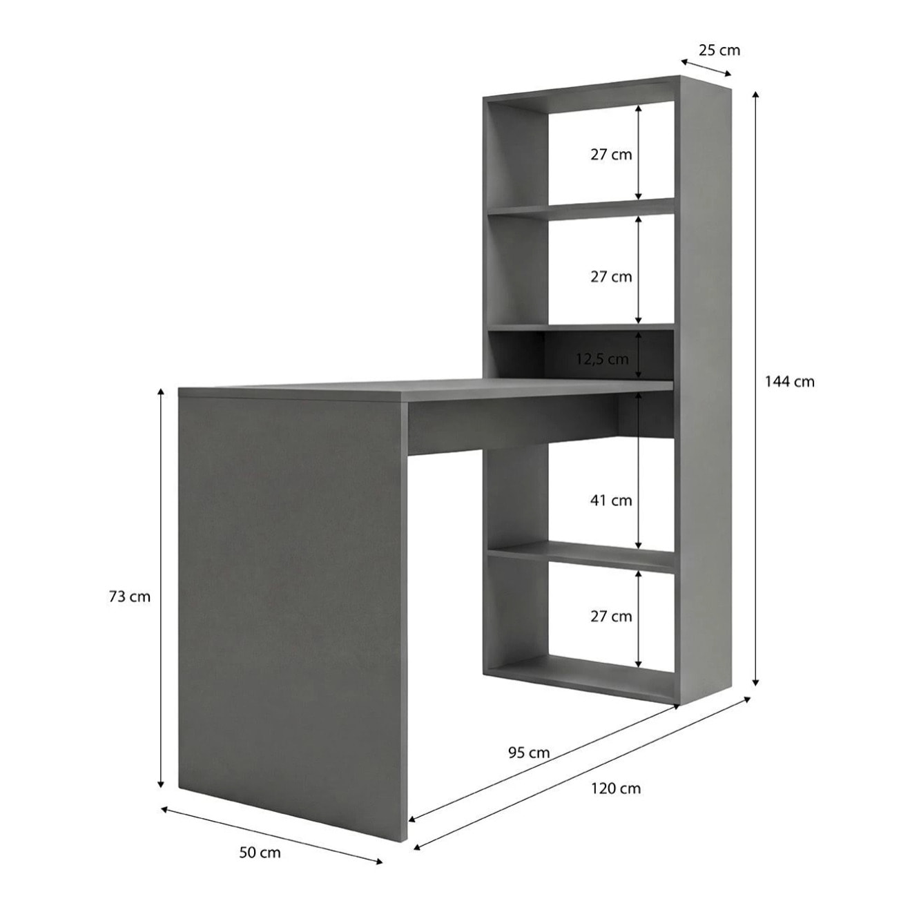 Mesa de escritorio con estantería en gris grafito 120x50 cm Cosmic Gris Grafito